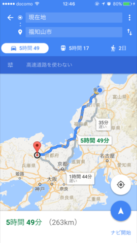 金沢から福知山までの地図